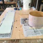 Tom shell and new wrap with 3M latex-based contact cement setting up.