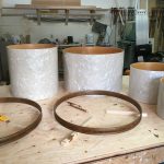 Clamps off, protective film still on. Hoop staining finished.