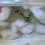 Snare drum and hoops get a long hot bath.