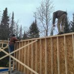 Terry laying out the roof, careful balance!